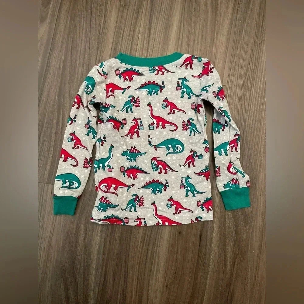 Children’s place boys red and green dinosaur Christmas pajama set size 9-12 M